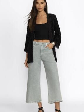 Johnny Was Gray Sydney Cropped Wide Leg Denim Jeans - Size - 30